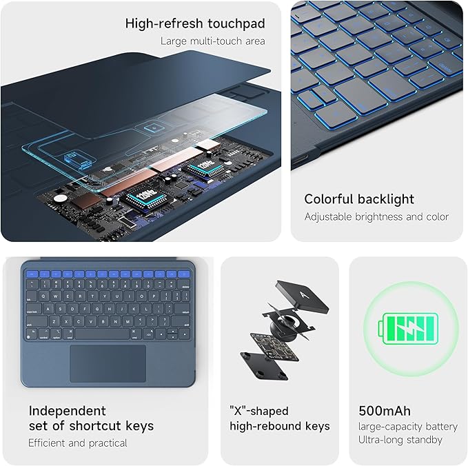 HOU iPad Air 11 Case with Keyboard Detachable Rotatable Magnetic Full - Image 4
