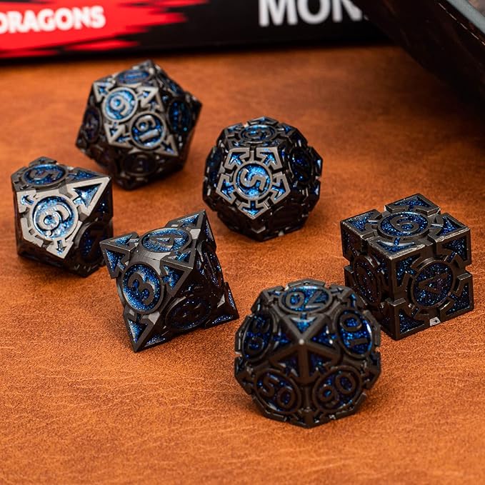 Blue Black Nickel Finish Heavy Metal DND Dice Set - Image 5