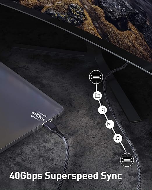 Maxonar Thunderbolt 4 Cable, 240W Thunderbolt Cable 40Gbps Sync 8K/5K@60Hz - Image 3