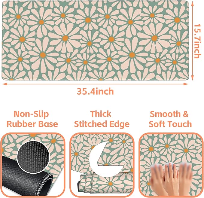 Mouse Pad Large Boho with Daisy Flowers Non-Slip Gaming Desk Mat with Stitched - Image 3