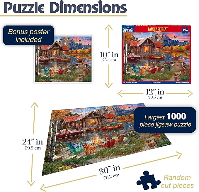 White Mountain Family Retreat Fall Puzzles 1000 Pieces Scenic Lake Cabin Puzzle - Image 2
