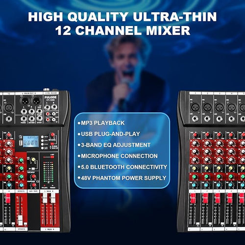 12 Channel Audio Mixer, Professional Music Mixer Board DJ Mixing Console - Image 2