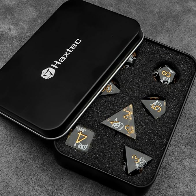Haxtec Sticker Sharp Edge Dice Halloween Dice Resin DND Dice Set 7PCS Glow in - Image 5