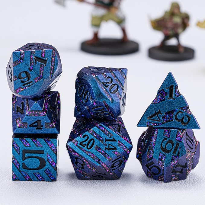 Metallic Glitter Stripes D&D Dice Set, RPG Metal Dice Set Dungeons and Dragons - Image 5