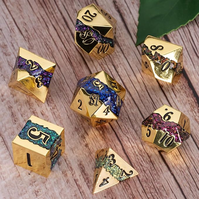 Metal DND Dice Set, Mica Glitter Stripe Dice Set - Image 5