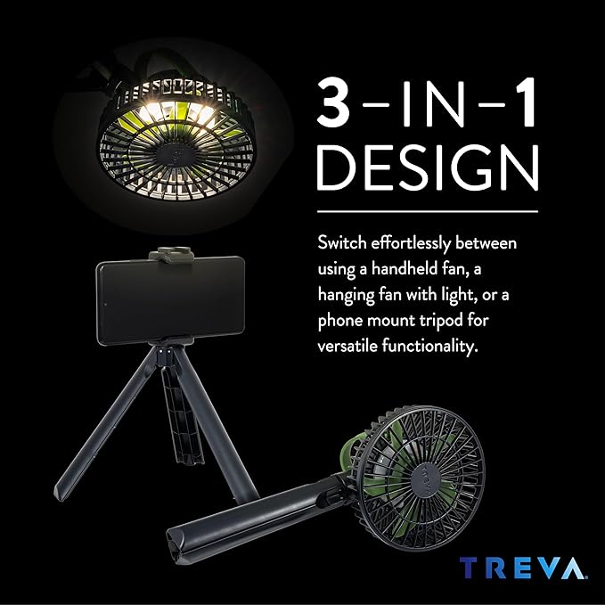 Treva 5 Inch Tripod Fan with Built-In Light and Attachable Phone Mount - Image 2