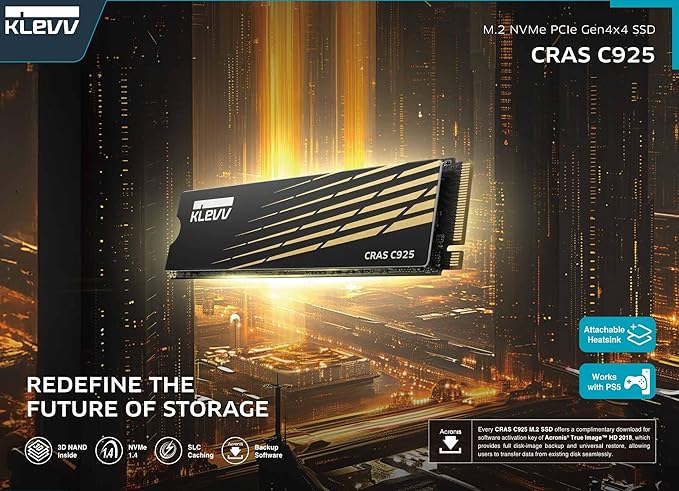 KLEVV CRAS C925 500GB M.2 2280 NVMe PCIe Gen4x4 Internal Gaming SSD - Image 2