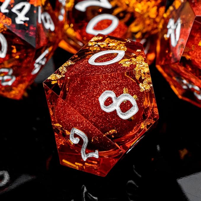 ARUOHHA Liquid Core DND Dice Set, RPG Silver Numbers Red Dungeons Polyhedral - Image 4