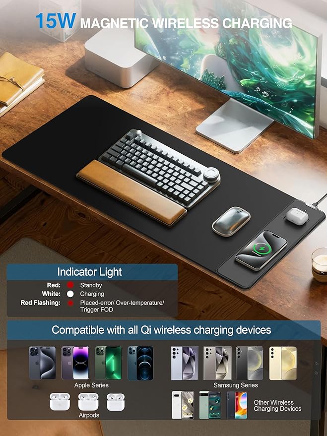 TopMade Mouse Pad with 15W Wireless Charging, Gaming Mousepad Home Office Large - Image 2