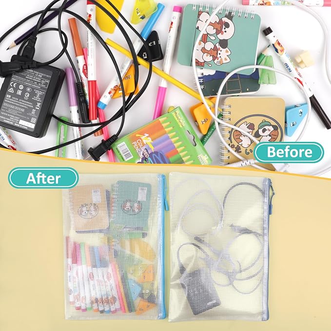 12pcs Mesh Zipper Pouch Bags, A5 Puzzle Bag - Image 5