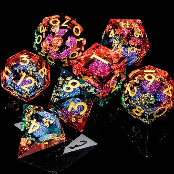 ARUOHHA Liquid Core DND Dice Set, RPG Golden Numbers Orange Green Dungeons - Image 6