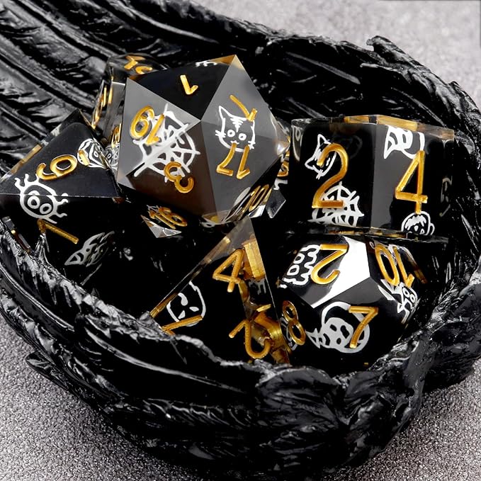 Haxtec Sticker Sharp Edge Dice Halloween Dice Resin DND Dice Set 7PCS Glow in - Image 7