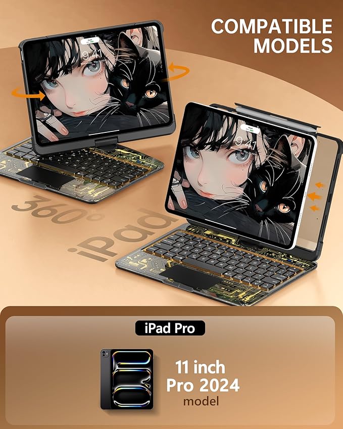 Intermerge Clear Keyboard Case for iPad Pro 11" 2024 Only, 360° Swivel - Image 2