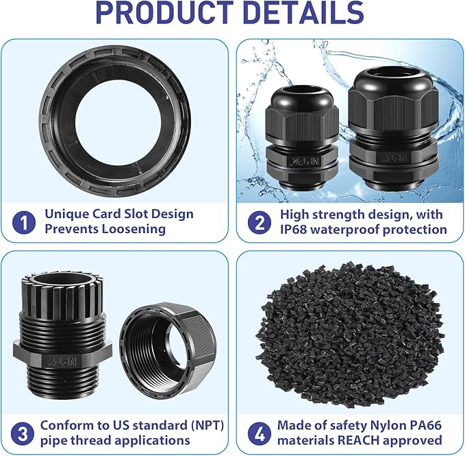 25 PCS 3/4" NPT Nylon Cable Gland Joints - Image 4