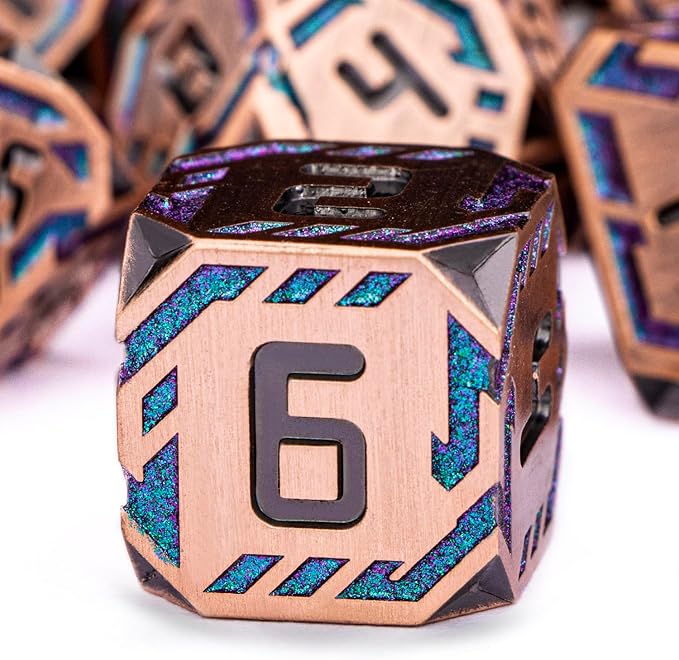 Metal DND Sci-fi Dice Set 7PCS Stripe Polyhedral Dice - Image 3