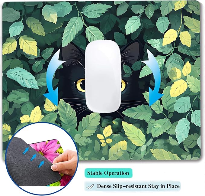 Green Flowers Black Cat Custom Mouse Pad - Image 5