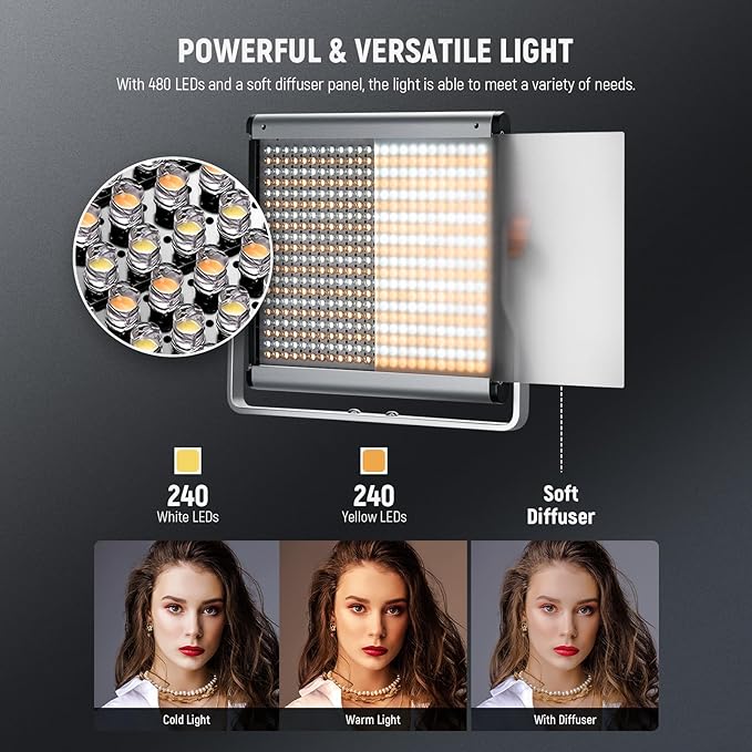 Neewer 2 Pack Dimmable Bi Color 480 LED Video Light Kit - Image 3