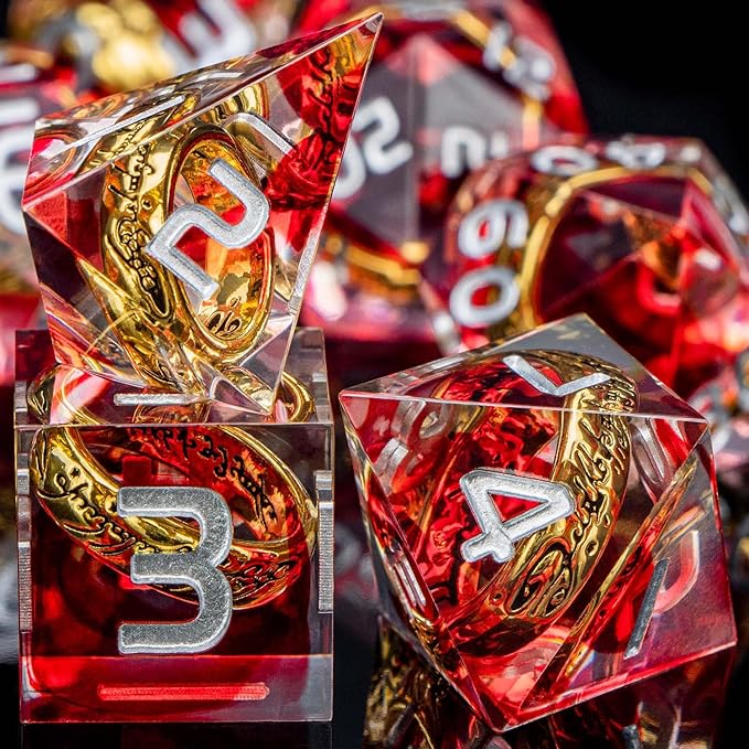Magic Golden Ring DND Dice Set Sharp Edge Red Resin Dice - Image 7
