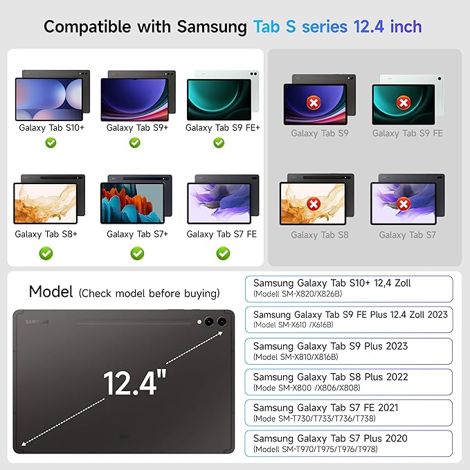 HOU Keyboard for Samsung Galaxy Tab S10+ Plus/S9+ Plus/S9 FE+ Plus/S8+ Plus/S7+ - Image 2