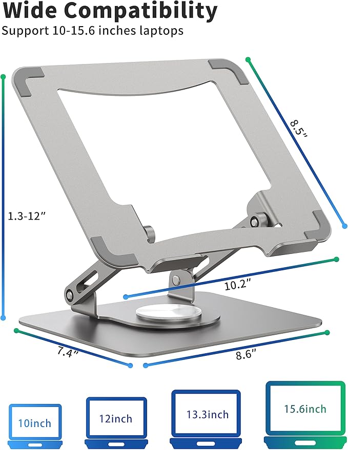 SOUNDANCE Laptop Stand with 360° Rotating Base, Ergonomic Computer Riser - Image 4