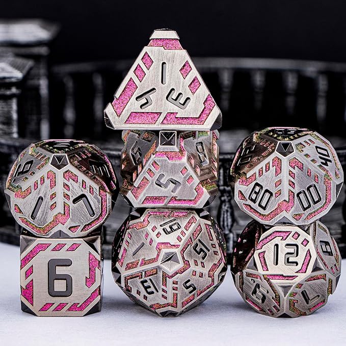 Metal DND Sci-fi Dice Set 7PCS Stripe Polyhedral Dice - Image 2