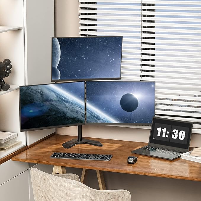 WALI Triple Monitor Stand, Free Standing Three Monitor Desk Mount Fully - Image 2