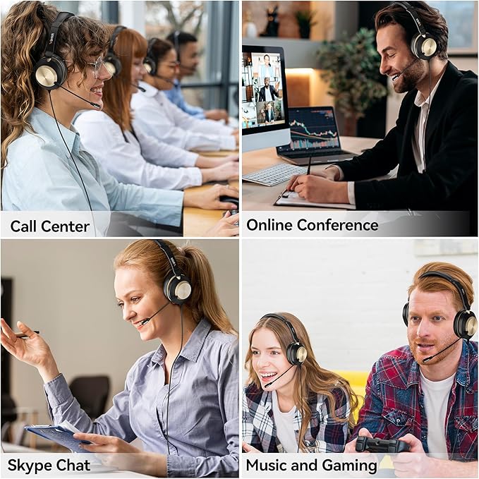 Wantek USB Headset with Microphone, Type-c/USB/3.5mm Jack 3-in-1 PC Headset - Image 7