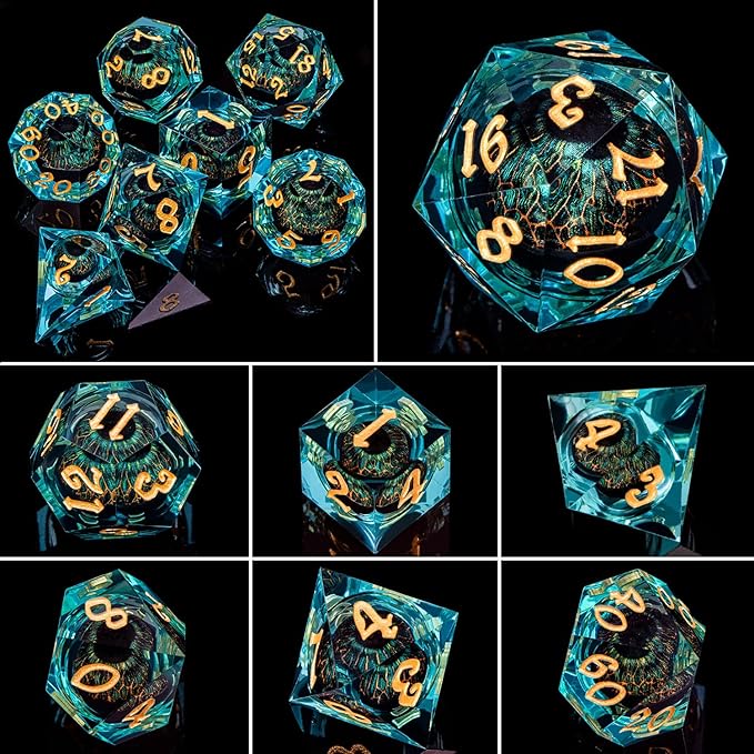 ARUOHHA DND Resin Dice Dragon Eye Dice Liquid Core Red Sharp Edged Dice Set - Image 5