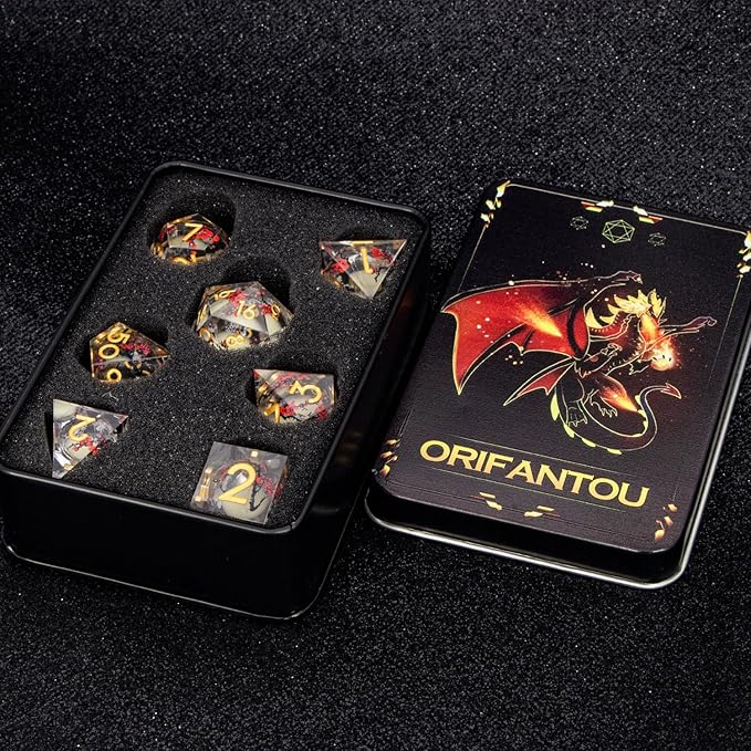 Plum Blossom DND Dice Yellow Noctilucent Liquid Core Dice Set - Image 7