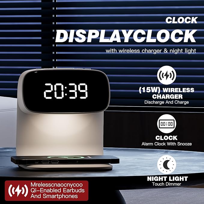Digital Alarm Clock with Wireless Fast Charging Station 15W Touch Smart Lamp - Image 4