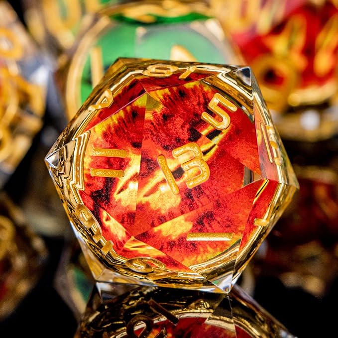 Magic Golden Ring DND Dice Set Sharp Edge Red Gaze Eye Resin Dice - Image 3