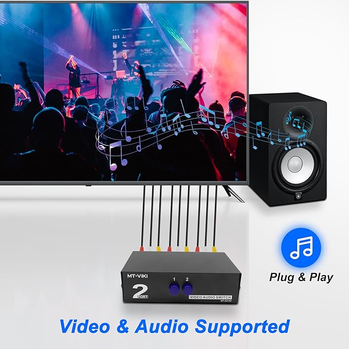 MEIRIYFA 2 Way AV RCA Switcher Splitter 2 in 1 Out, 2 Port AV RCA Switch 2-in-1 - Image 7