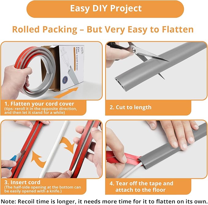 12ft Cord Cover Floor for Extension Cords, Self-Adhesive Floor Cable Cover to - Image 4
