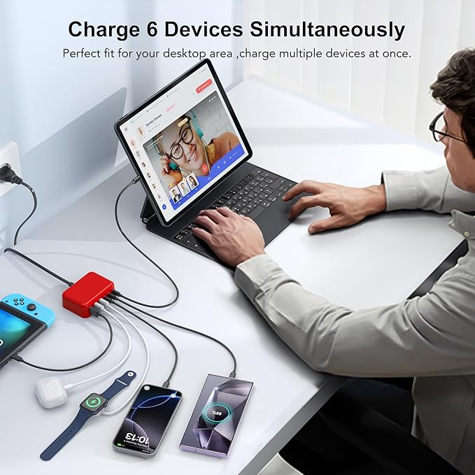 USB C Fast Charger 100W GaN 6 Port Type USB C Charging Station Hub Block Wall - Image 4