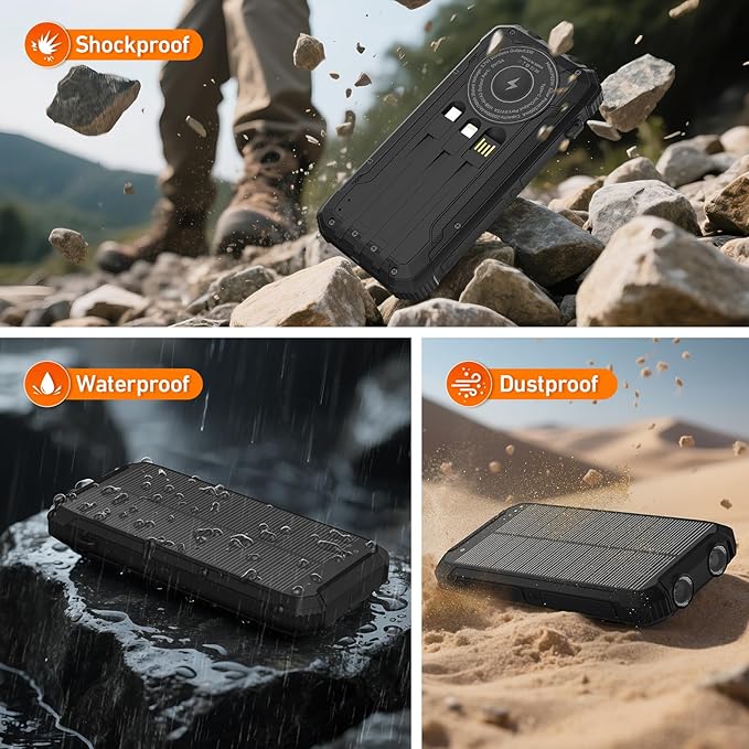 Solar Power Bank 20000mAh Wireless Portable Charger Built-in 3 Cables 15W USB-C - Image 6