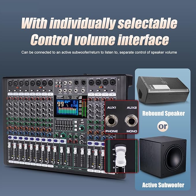 GF12 Multifunction 12 Channel Audio Mixer Stage Performance Mixer Isolated - Image 7