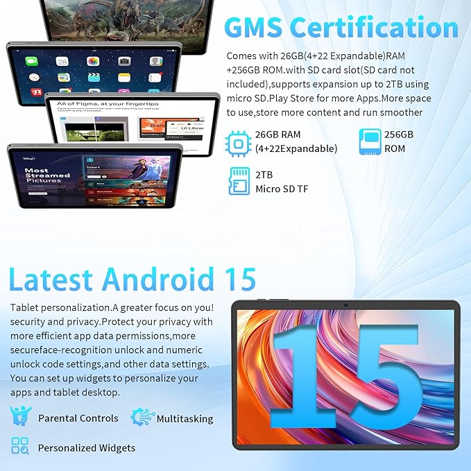 Android 15 Tablet 10 Inch, 26GB RAM+256GB ROM/2TB Expandable Tablet, 2 in 1 - Image 4