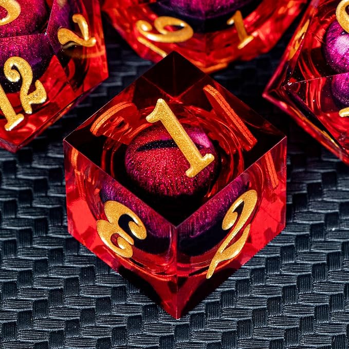 ARUOHHA DND Dragon Eye Dice Liquid Core Red Resin Sharp Edged Dice - Image 3