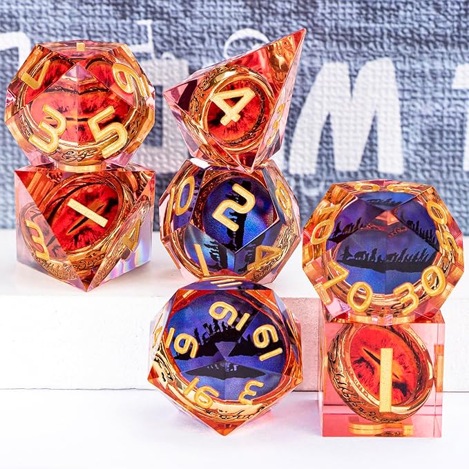 Magic Golden Ring DND Dice Set Sharp Edge Red Gaze Eye Resin Dice - Image 6