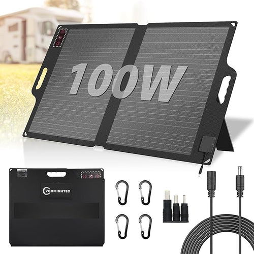 100W 22V ETFE Folding Portable Solar Panel, IP67 Waterproof Foldable 24% High by Voominhtec