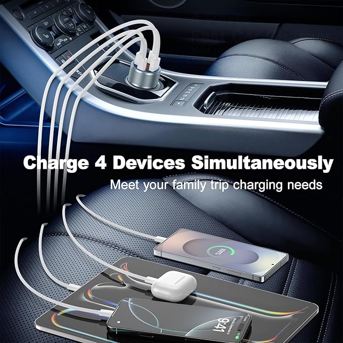 iPhone Fast Car Charger, 65W 4-Port USB C Car Phone Charger Adapter - Image 5