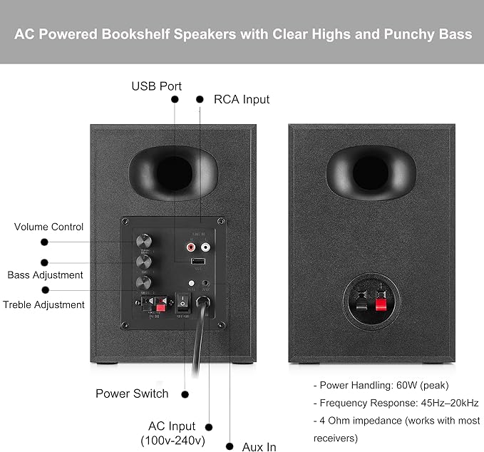 Bookshelf Speakers with Deep Bass, 80W Peak Output HiFi Gaming Computer Speakers - Image 5