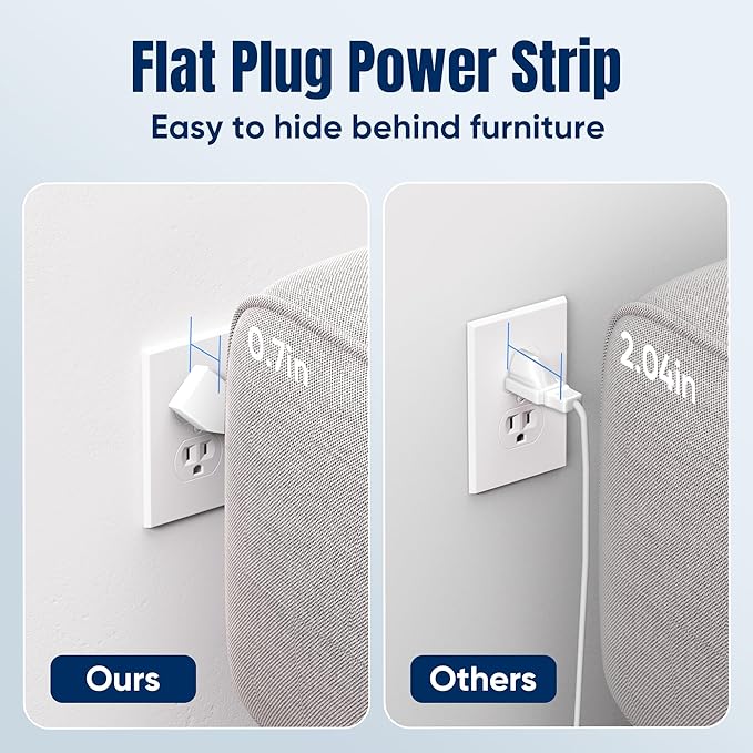 6 FT Flat Plug Surge Protector Power Strip, 11 Multiple AC Outlets - Image 5