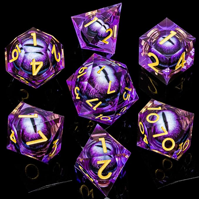 ARUOHHA DND Resin Dice Dragon Eye Dice Liquid Core Purple Sharp Edged Dice Set - Image 2