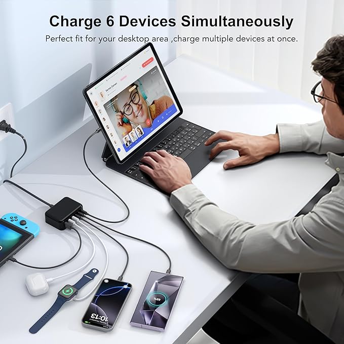 USB C Fast Charger, 100W GaN 6 Port Type USB C Charging Station Hub Block Cube - Image 5