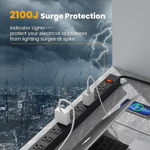 12 Outlet Long Power Strip Surge Protector - Image 2