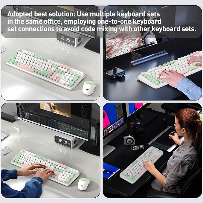 Wireless Keyboard and Mouse Set, 105 Keys Full-Size Cute Colorful Keyboard and - Image 8