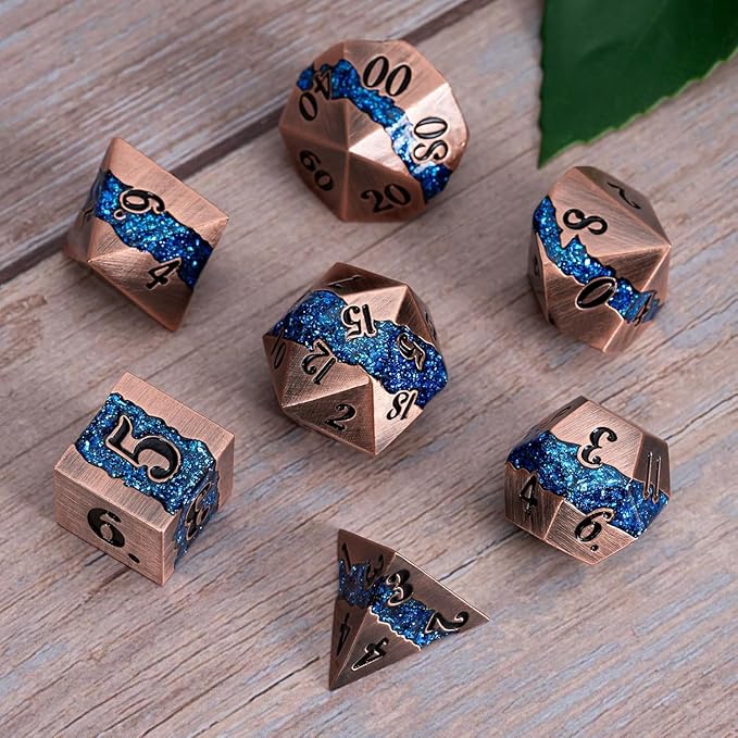 Metal DND Polyhedral Dice, Large Stripe Glitter Metallic Dice Set, Antique by Maywin