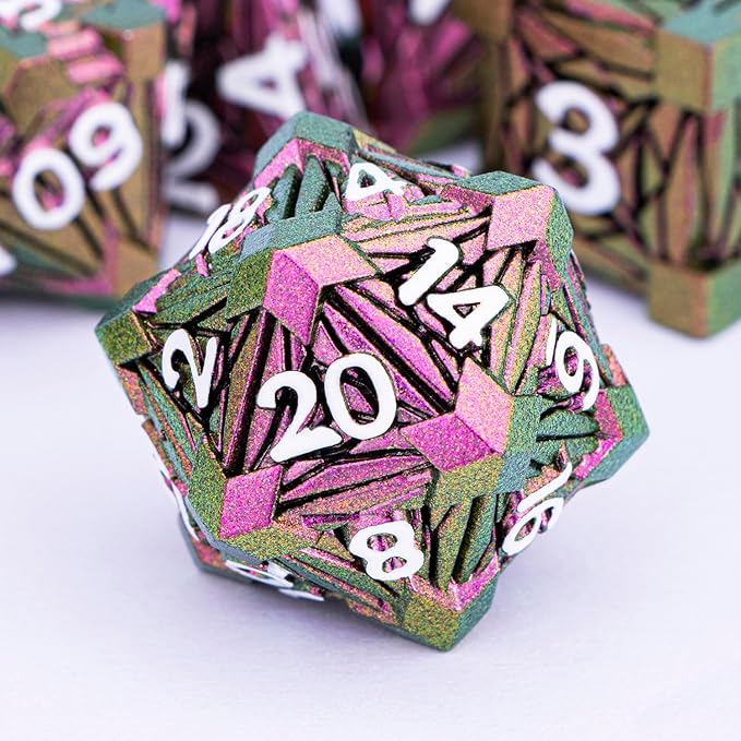 7PCS Metal DND Dice Set with Box, Debris RPG Red D and D Dice by ORIFANTOU