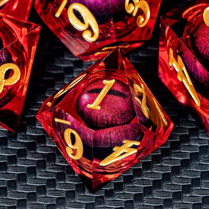 ARUOHHA DND Dragon Eye Dice Liquid Core Red Resin Sharp Edged Dice - Image 5